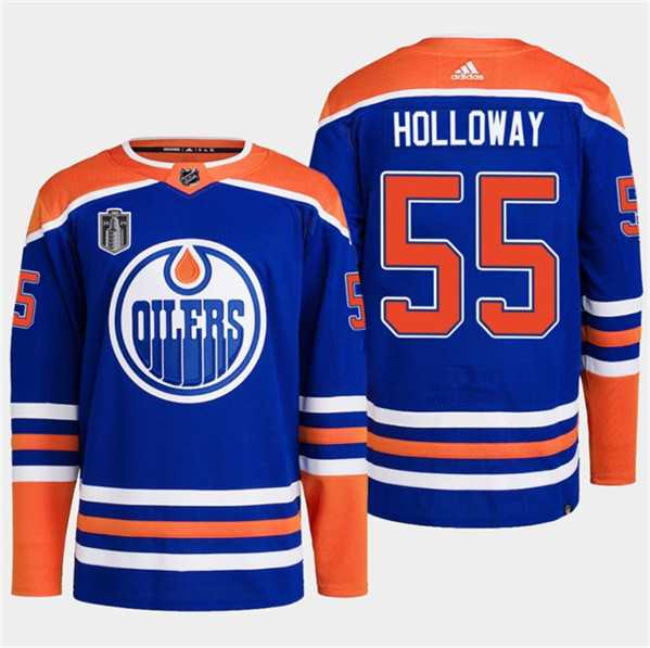 Mens Edmonton Oilers #55 Dylan Holloway Royal 2024 Stanley Cup Final Patch Stitched Jersey Dzhi->edmonton oilers->NHL Jersey